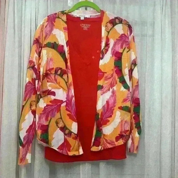 2 piece Chicos Set Sz 2 Large Nylon Sweater/Tank Set Item# 8B - Picture 1 of 8